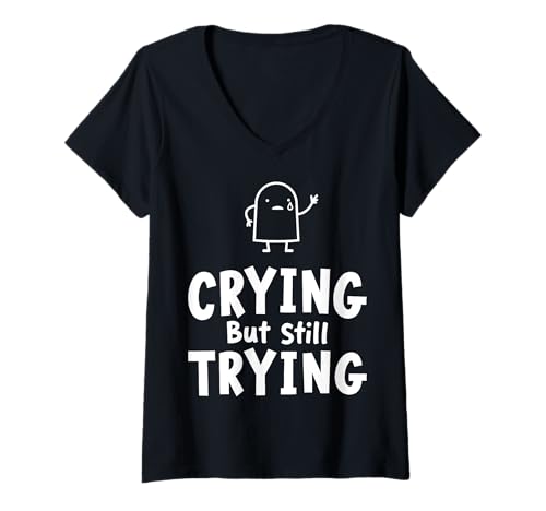 Damen Ich versuche es immer noch mit Humor Graphic T-Shirt mit V-Ausschnitt Damen Ich versuche es immer noch mit Humor Graphic T-Shirt mit V-Ausschnitt von Two Suns