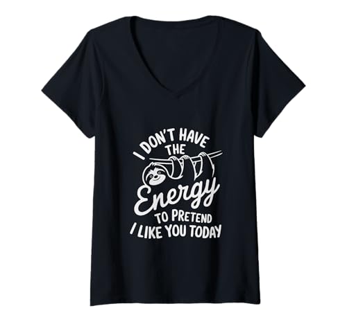 Damen No Energy Faultier T-Shirt mit V-Ausschnitt Damen No Energy Faultier T-Shirt mit V-Ausschnitt von Two Suns
