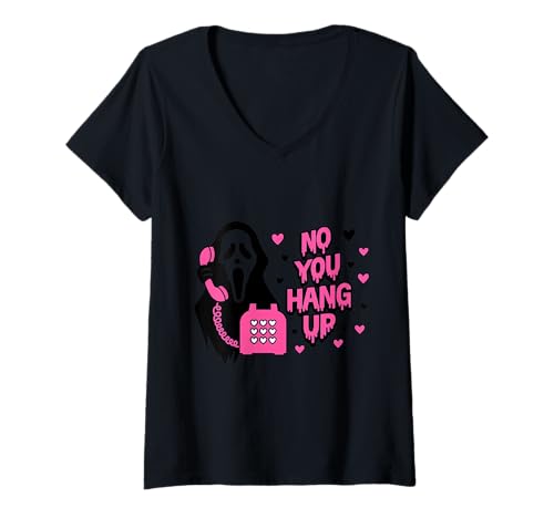Damen No You Hang Up Horror Anruf Parodie Pink T-Shirt mit V-Ausschnitt von Two Suns