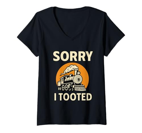 Damen Pfeife Humor Eisenbahn Design T-Shirt mit V-Ausschnitt von Two Suns