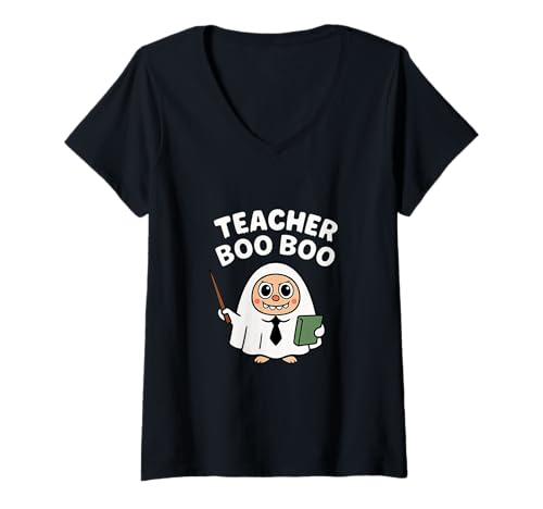 Damen Teacher Boo Lehrer Geist Cartoon Klassenzimmer T-Shirt mit V-Ausschnitt von Two Suns