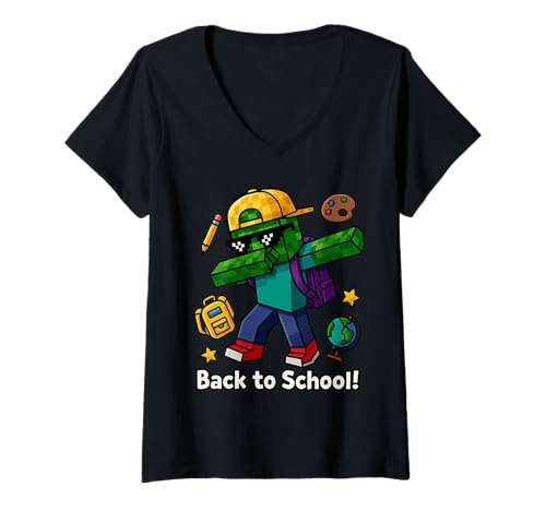 Damen Zurück zur Schule Dab Pixel Gamer Design T-Shirt mit V-Ausschnitt von Two Suns