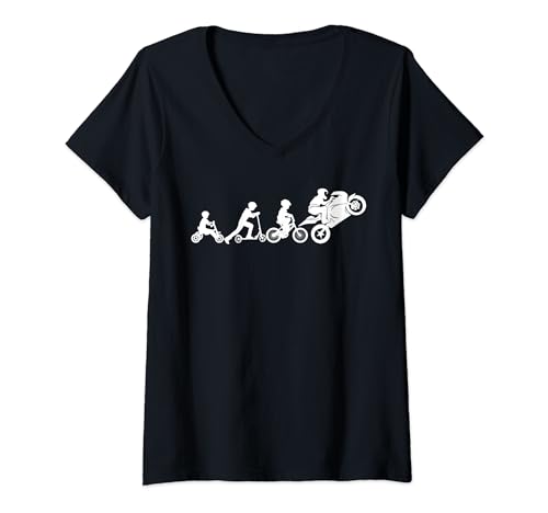 Damen Zweirad Evolution – Trike to Bike Motorrad Racer Wheelie T-Shirt mit V-Ausschnitt von Two-Wheel Evolution Trike to Bike Motorcycle Gift