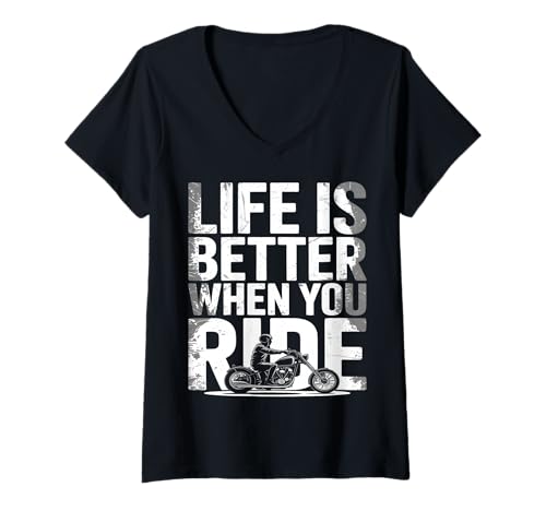 Damen Das Leben ist Besser, wenn du Motorrad fährst T-Shirt mit V-Ausschnitt Damen Das Leben ist Besser, wenn du Motorrad fährst T-Shirt mit V-Ausschnitt von Two Wheels One Soul Tees