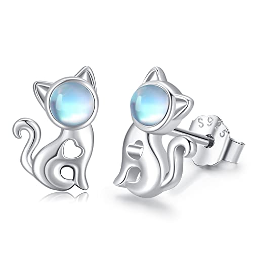 Katze Ohrringe 925 Sterling Silber Mondstein Ohrstecker Kinder Ohrringe Süße Katze Schmuck Geschenke für Frauen Mädchen von TwoAnts