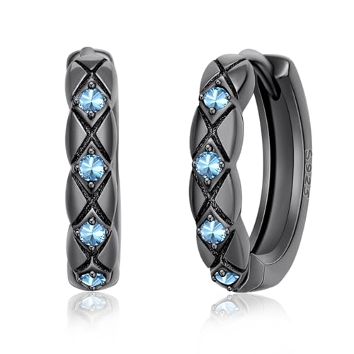 Schwarz Creolen 925 Sterling Silber Aquamarin Ohrringe Schwarz Herren Ohrringe Punk Stil Minimalist Schmuck Geschenk für Damen Herren von TwoAnts