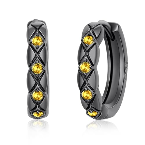 Schwarz Creolen 925 Sterling Silber Citrin Ohrringe Punk Gothic Schmuck Geburtstags Geschenk für Damen Herren von TwoAnts