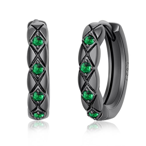 Schwarz Creolen 925 Sterling Silber Smaragd Ohrringe Schwarz Herren Ohrringe Punk Stil Minimalist Schmuck Geschenk für Damen Herren von TwoAnts