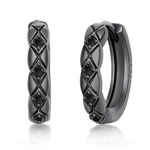 Schwarz Ohrringe 925 Sterling Silber Herren Ohrringe Schwarz Huggie Creolen Punk Stil Minimalist Schmuck Geschenk für Damen Mädchen Herren von TwoAnts