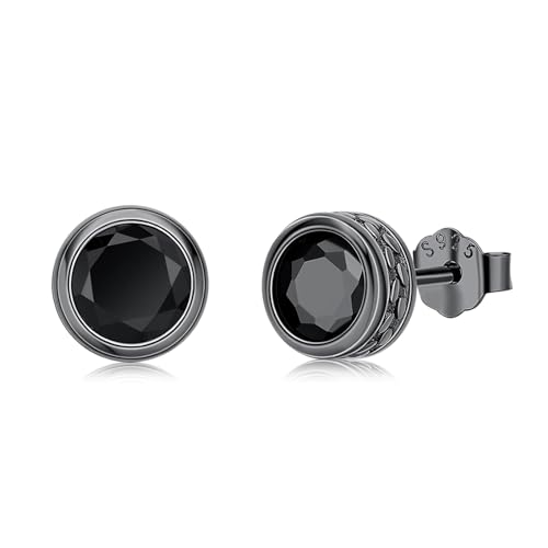 Schwarze Ohrringe 925 Sterling Silber Schwarze Ohrstecker mit Zirkonen Unisex Gothic Punk Ohrringe Schwarze Schmuck Geschenk für Herren Damen Opa Papa Sohn von TwoAnts