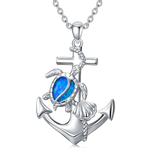 TwoAnts Anker Kette 925 Sterling Silber Meeresschildkröten Anhänger Halskette Nautischer Schmuck Geschenk für Frauen von TwoAnts