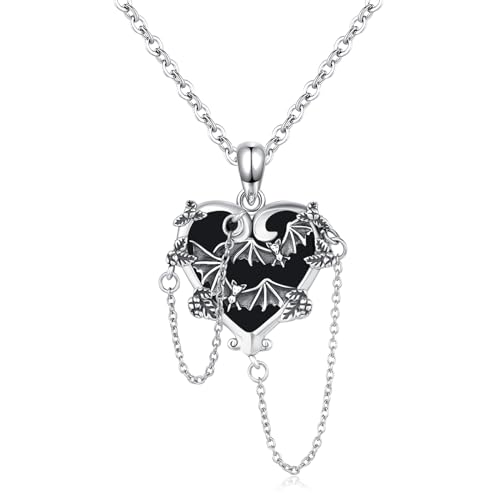 TwoAnts Fledermaus Halskette 925 Sterling Silber Schwarz Onyx Punk Anhänger Dark Series Gothic Schmuck Geschenke für Frauen Mädchen, Sterling Silber von TwoAnts