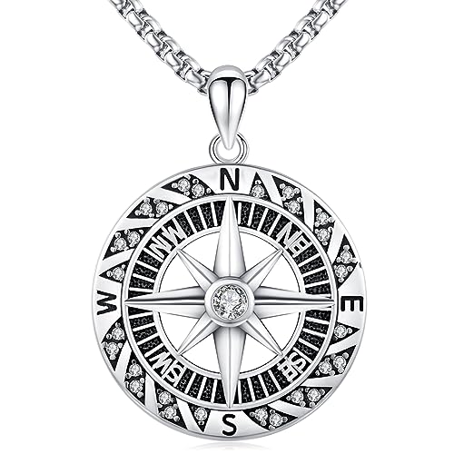 TwoAnts Kompass Kette 925er Sterlingsilber Vintage Kompass Anhänger Talisman Reise Medaillon Halskette Inspirierendes Abschluss Geschenk Schmuck für Damen Herren Seeleute von TwoAnts