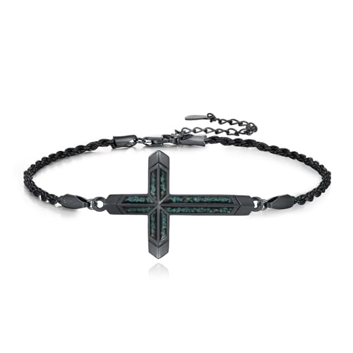 TwoAnts Kreuz Armband für Herren Damen 925er Sterlingsilber Verstellbar Religiöses Armband mit Türkis Christlicher Schmuck Geschenk von TwoAnts