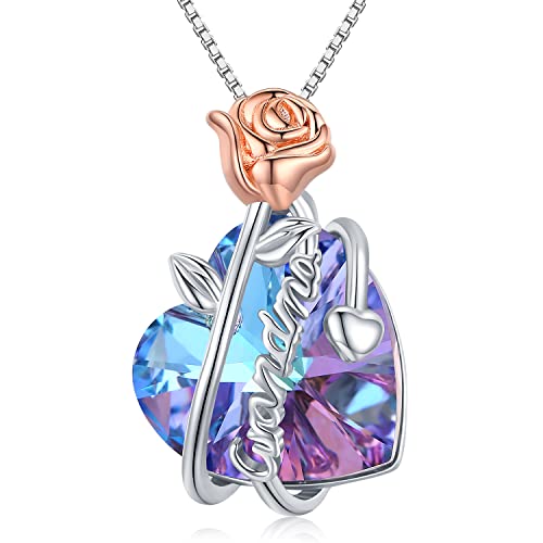 TwoAnts Oma Geschenke Sterling Silber Oma Halskette Rose Blume Liebe Herz Kristall Anhänger Großmutter Schmuck von Enkelkindern Muttertag Geburtstag Geschenke für Oma Nana von TwoAnts