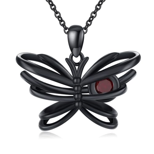 TwoAnts Schmetterling Halskette 925 Sterling Silber Rot Kristall Anhänger Gothic Schwarz Gold Schmetterlingsschmuck für Frauen Mädchen von TwoAnts