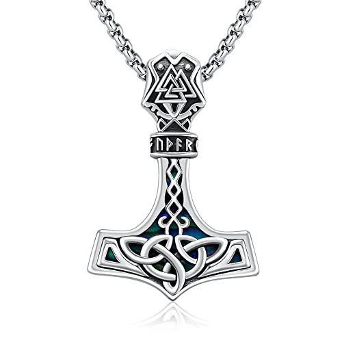 TwoAnts Thors Hammer Kette 925 Sterling Silber Norwegisch Thors Hammer Anhänger Halskette Wikinger Rune Valknut Amulett Halskette Wikinger Schmuck Geschenke für Herren Männer von TwoAnts