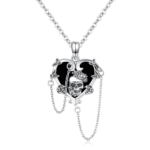 TwoAnts Totenkopf Halskette 925 Sterling Silber Schwarz Onyx Punk Anhänger Dunkle Serie Gothic Schmuck Geschenke für Frauen Mädchen von TwoAnts