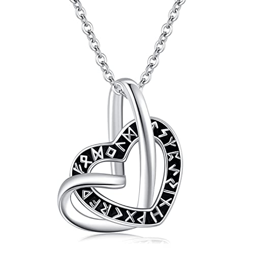 TwoAnts Wikinger Kette 925 Sterling Silber Wikinger Anhänger Halskette Norse Rune Halskette Herz Kette Wikinger Schmuck Amulett Geschenke für Frauen Männer von TwoAnts