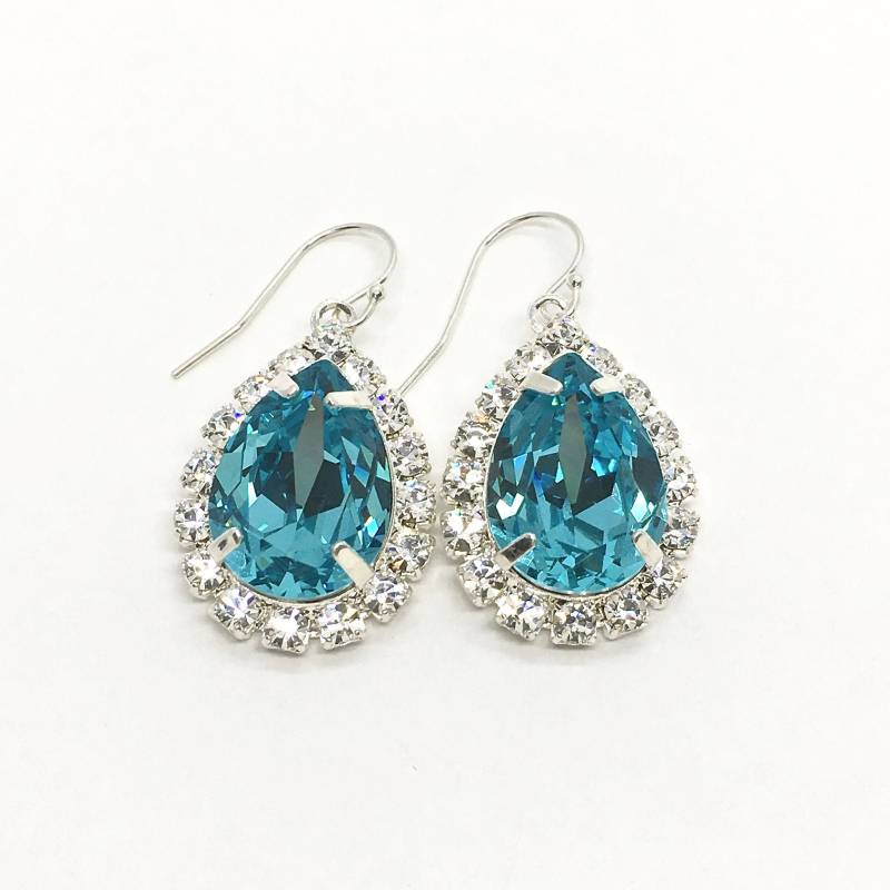 Aqua Blau Ohrringe | Große Ausgefallene Statement Old Hollywood Strass Funkelnder Birnen-Halo Formeller Ball Abschlussball Sarine Aqua Blau Ohrringe | Große Ausgefallene Statement Old Hollywood Strass Funkelnder Birnen-Halo Formeller Ball Abschlussball Sarine von TwoBeWedJewelry