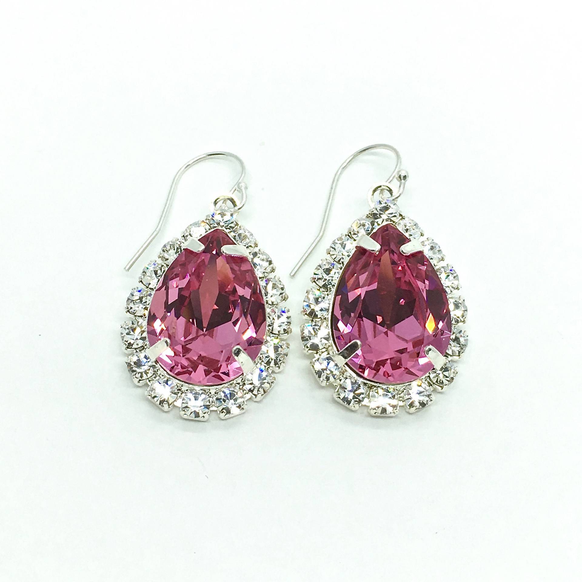 Rosa Ohrringe | Große Funkelnde Hängeohrringe Old Hollywood Strassschmuck Birnenförmige Baumeln Swarovski Rose Halo Fassung Sarine Rosa Ohrringe | Große Funkelnde Hängeohrringe Old Hollywood Strassschmuck Birnenförmige Baumeln Swarovski Rose Halo Fassung Sarine von TwoBeWedJewelry
