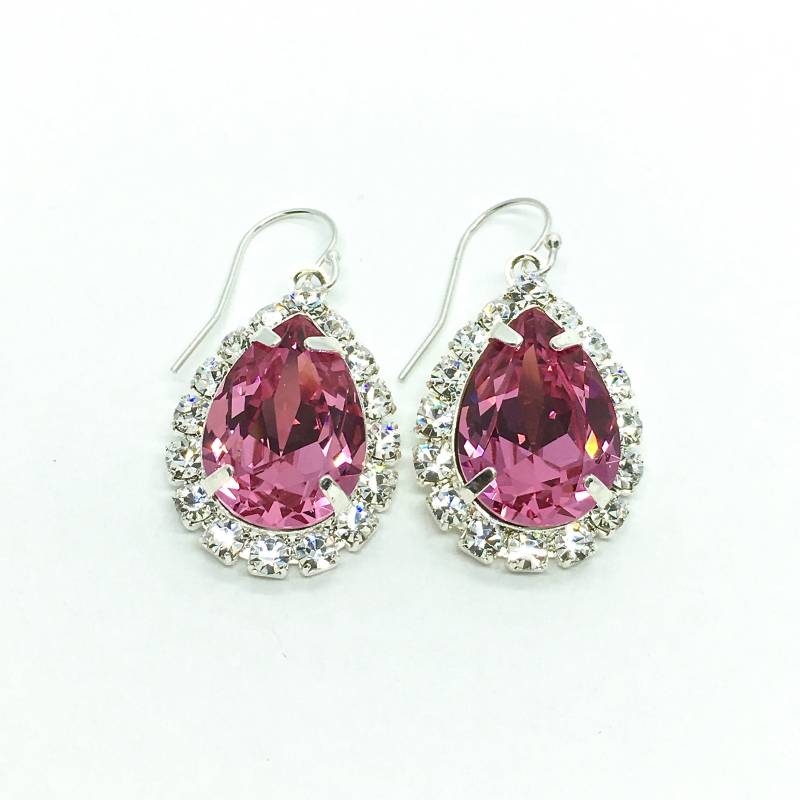 Rosa Ohrringe | Große Funkelnde Hängeohrringe Old Hollywood Strassschmuck Birnenförmige Baumeln Swarovski Rose Halo Fassung Sarine Rosa Ohrringe | Große Funkelnde Hängeohrringe Old Hollywood Strassschmuck Birnenförmige Baumeln Swarovski Rose Halo Fassung Sarine von TwoBeWedJewelry