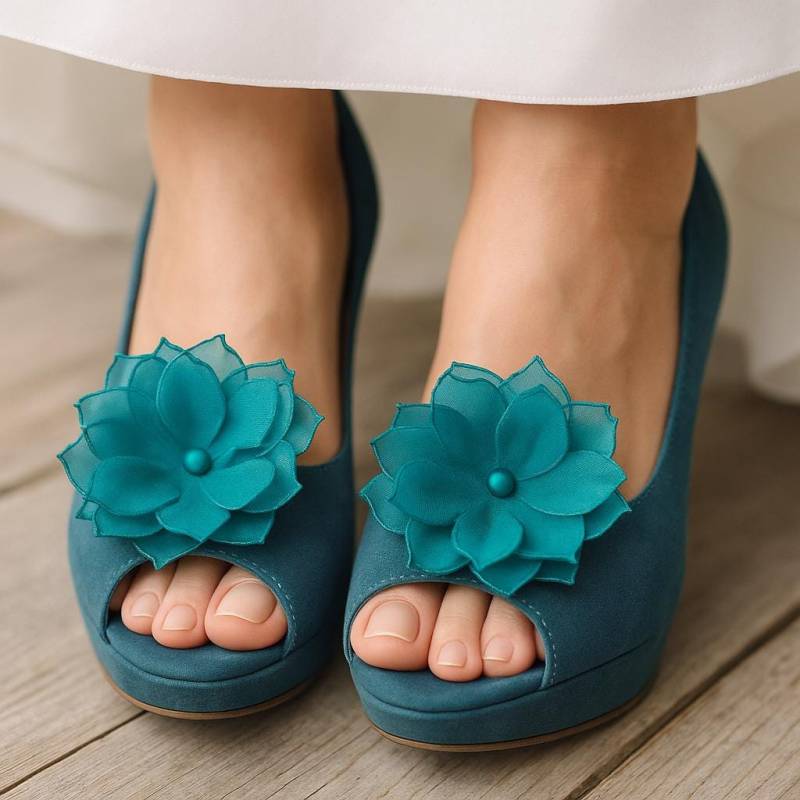Türkise Schuhclips Oder Haarblumen - Vielseitige Stoffblumen Für Hochzeiten, Brautjungfern, Chiffonblume, Jeden Tag von TwoCatsAndAnOwl