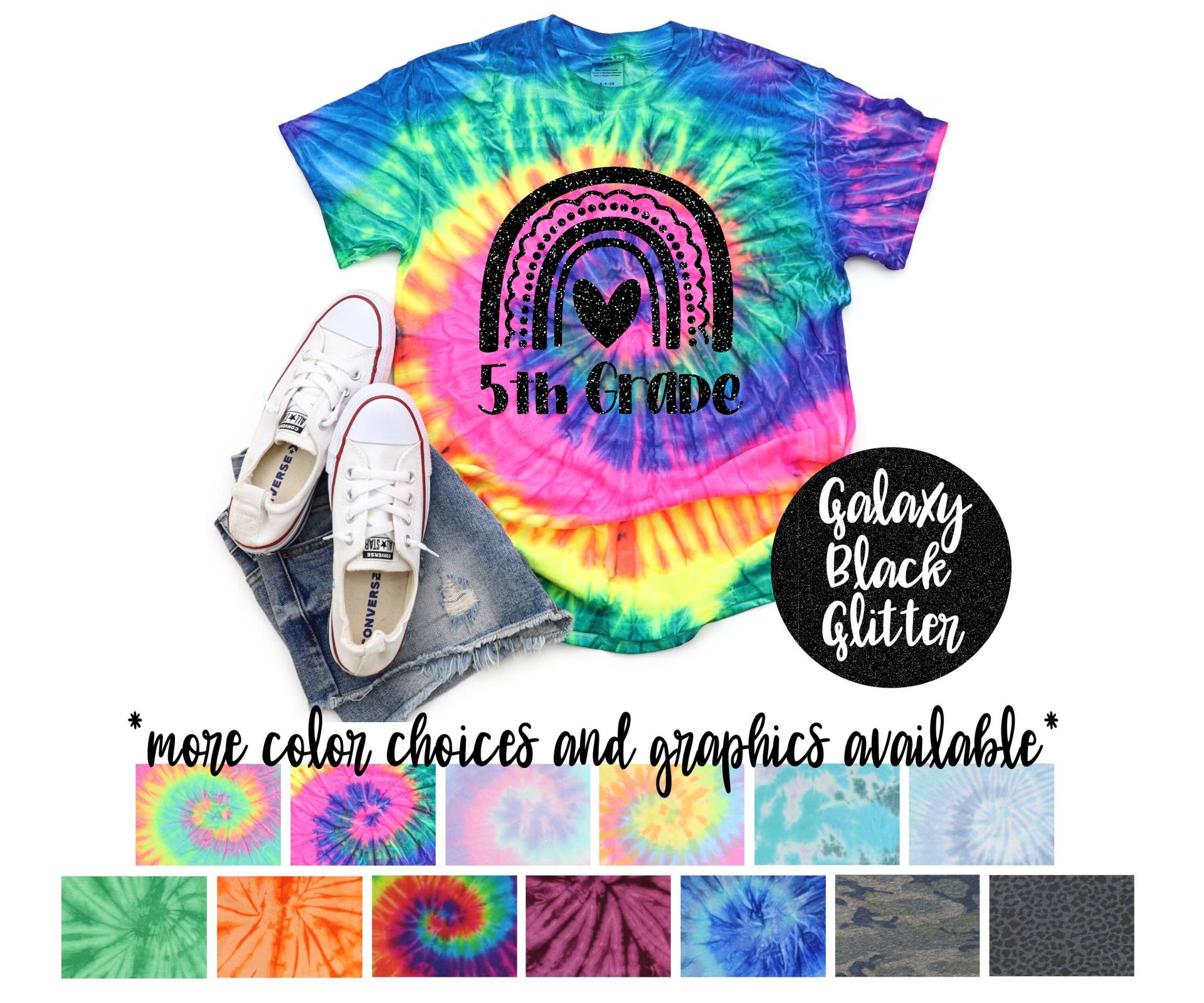 2.grad Mädchen Schulanfang Pastell Minty Tie Dye Shirt Galaxie Hellschwarz Glitzer Vinyl Weiß Regenbogen Erster Schultag von TwoDreamsShop