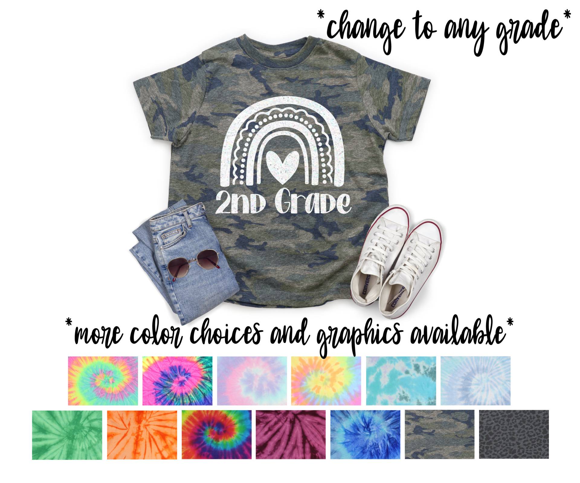 2.grad Mädchen Schulanfang Pastell Minty Tie Dye Shirt Galaxie Hellschwarz Glitzer Vinyl Weiß Regenbogen Erster Schultag von TwoDreamsShop