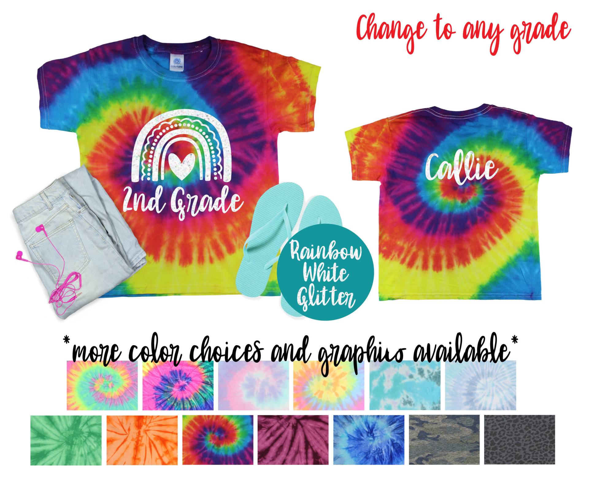 3.grad Mädchen Personalisierte Pastell Minty Tie Dye Shirt Galaxie Hell Schwarz Glitter Vinyl Weiß Regenbogen Zurück Zu Schul von TwoDreamsShop