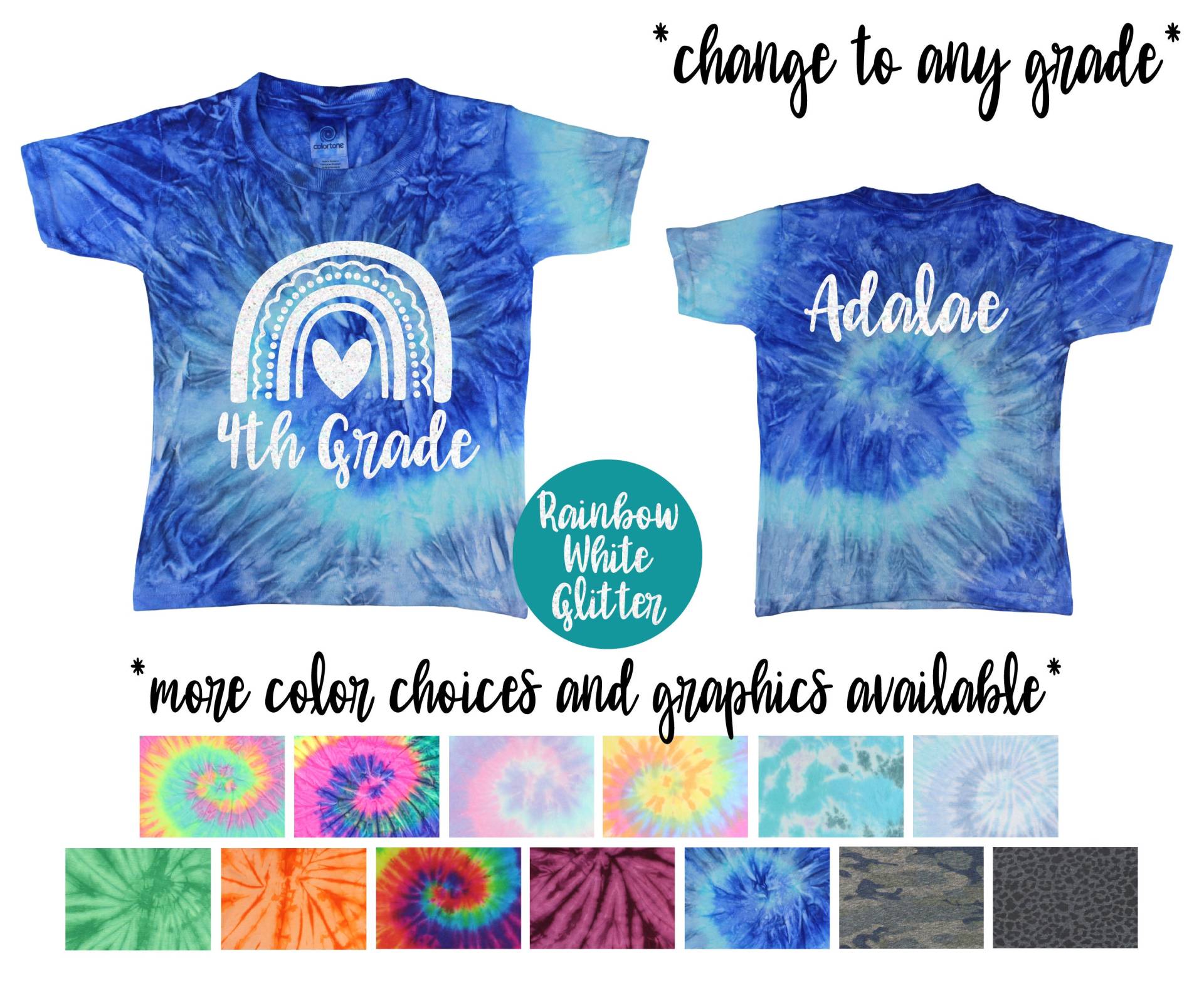 4. Klasse Mädchen Personalisierte Pastell Neon Minty Tie Dye Shirt Galaxie Heller Schwarzer Glitter Vinyl Weißer Regenbogen Zurück Zu Schulshirt von TwoDreamsShop