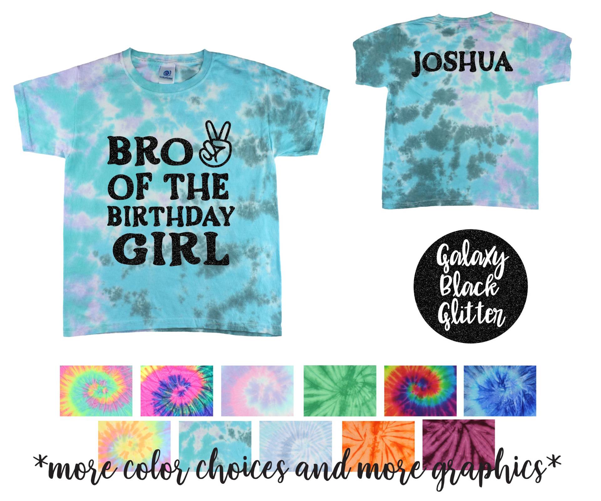 Bro Des Birthday Girl Peace Out Pastell Tie Dye Schwarz Glitter Vinyl Geburtstagskind Passendes Shirt Geburtstagsparty Tween Geburtstag von TwoDreamsShop