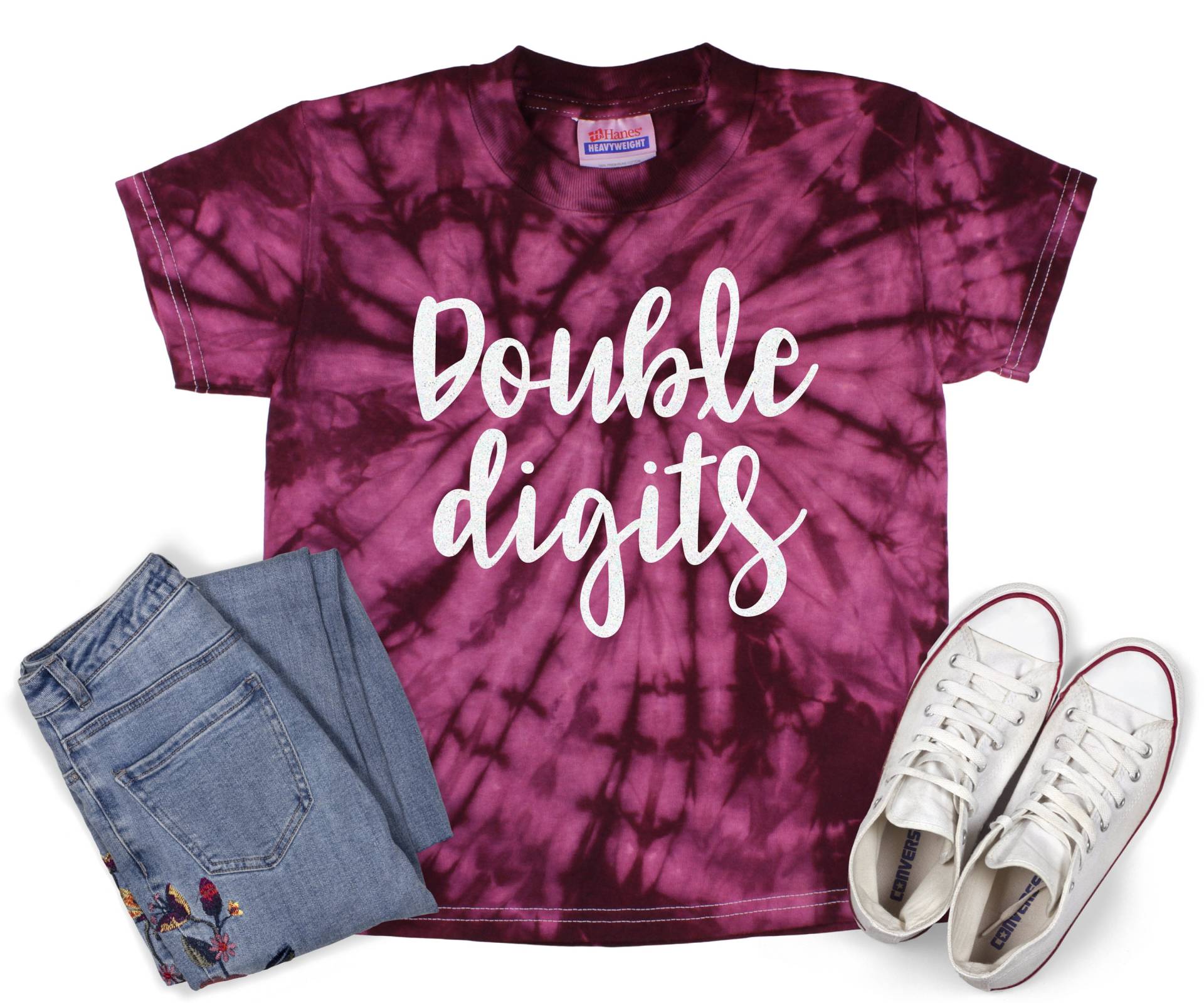 Doppel Ziffern Geburtstag Tie Dye Shirt Galaxy Hell Schwarz Glitzer Vinyl Mädchen Geburtstagsparty von TwoDreamsShop