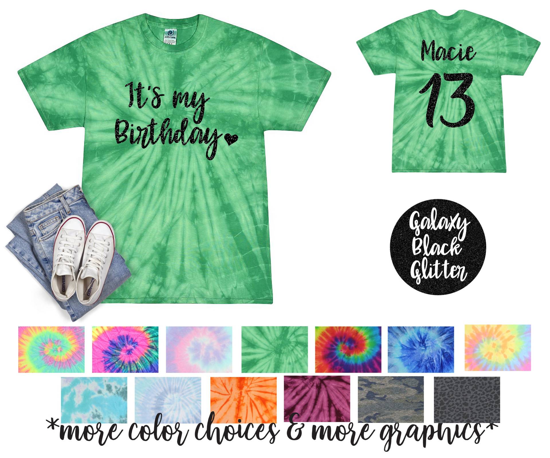 Es Ist Mein Geburtstag Herz Tie Dye Mädchen Shirt Galaxie Helles Schwarz Glitzer Vinyl Glitter von TwoDreamsShop