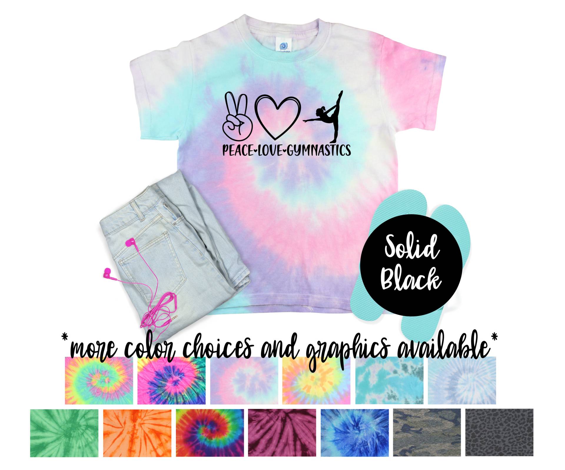 Frieden Liebe Gymnastik Tie Dye Shirt Festes Vinyl Mädchen Gym Liebhaber T-Shirt Turnerin von TwoDreamsShop