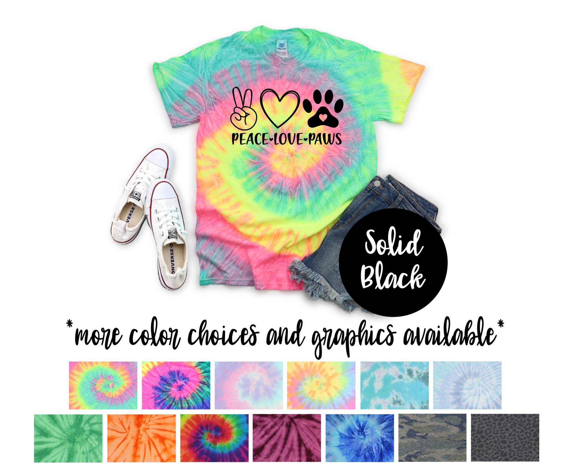 Frieden Liebe Pfoten Tie Dye Shirt Solides Vinyl Hund Pfote Mädchen Doggie Liebhaber Unisex von TwoDreamsShop