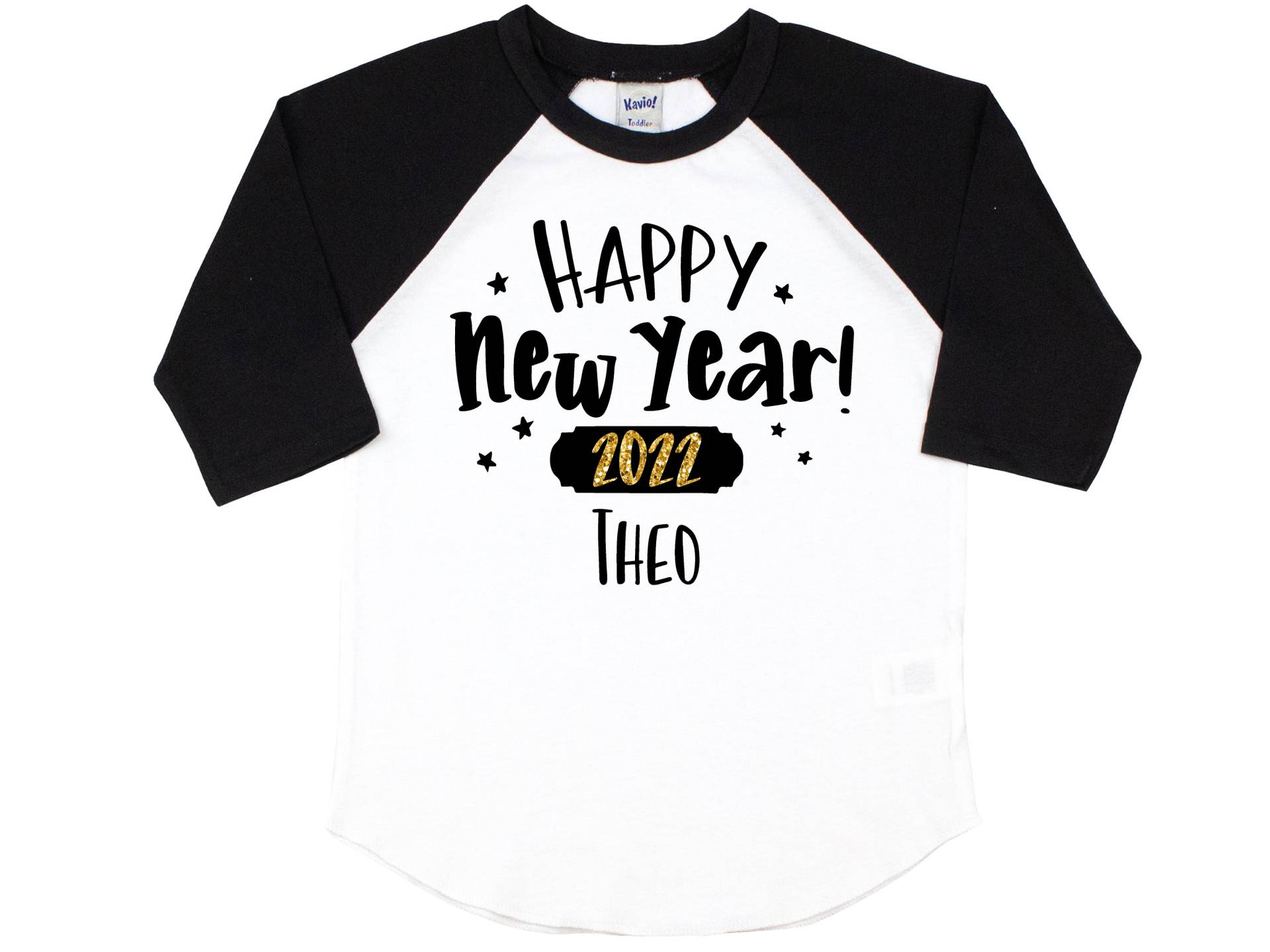 Frohes Neues Jahr 2022 Shirt Schwarz Raglan Personalisierte Unisex Gold Sparkle Jungen Mädchen Kleinkind Baby Jugend von TwoDreamsShop