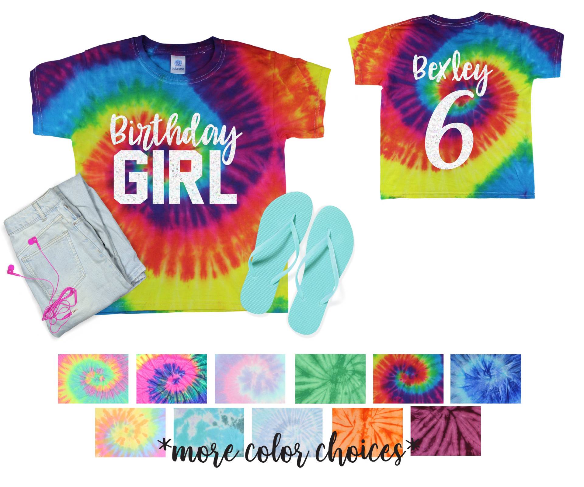 Geburtstagskind Pastell Neon Tie Dye Shirt Galaxie Hellschwarz Glitzer Vinyl Geburtstagsparty Mädchen Geburtstagsshirt von TwoDreamsShop