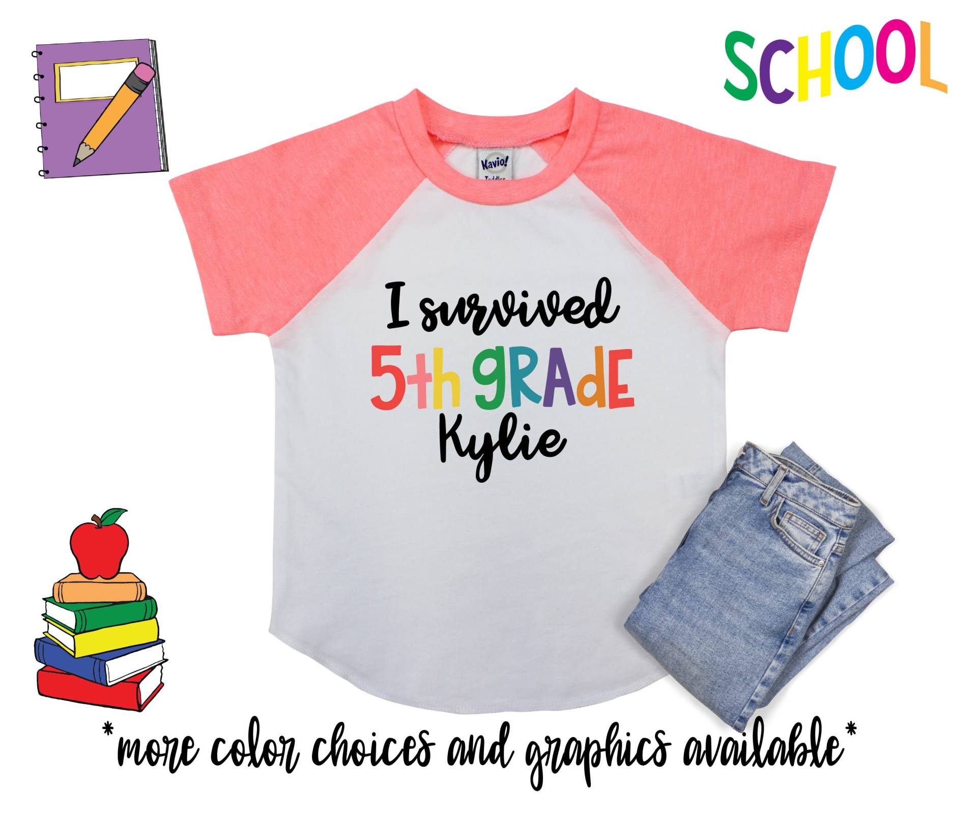 Ich Überlebte Grad-Personalisiertes Mädchen-Schulhemd Zurück Zu Schul-Hemd Mädchen Besonders Angefertigtes T-stück Bleistift-Hemd-Namens-Hemd Raglan von TwoDreamsShop