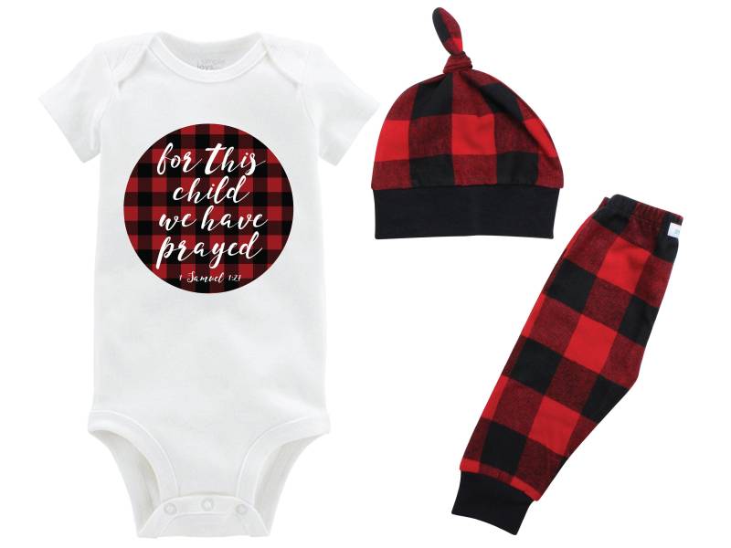 Junge Für Dieses Kind Haben Wir Gebetet Nach Hause Kommen Outfit Gehen Roter Büffel Karierte Hose Herbst-Baby-Outfit Büffel-Karo Unfruchtbarkeit von TwoDreamsShop