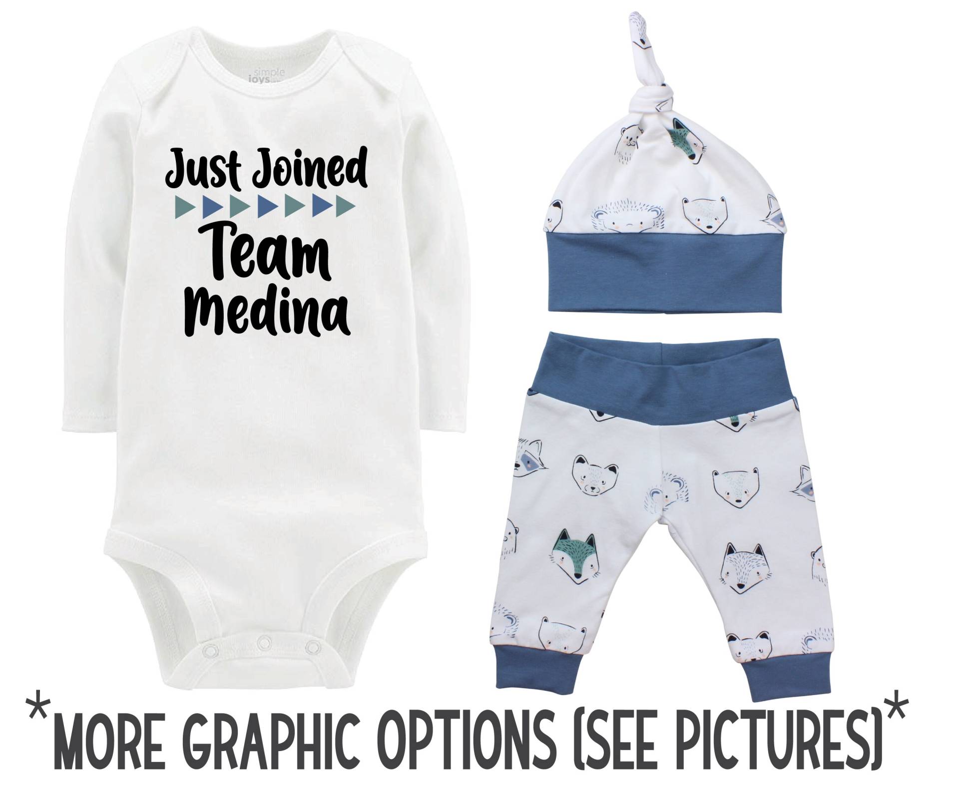 Junge Gerade Team Nachname Personalisierte Nach Hause Kommen Outfit Tiergesichter Bär Fuchs Säugling Geschenk Gehen Baby-Dusche Blau Schwarz Teal von TwoDreamsShop