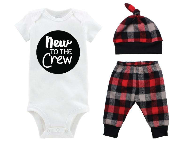 Junge Neu Zur Crew Coming Home Outfit Going Rote Büffel Hose Karierte Winter Baby Herbst Karo von TwoDreamsShop