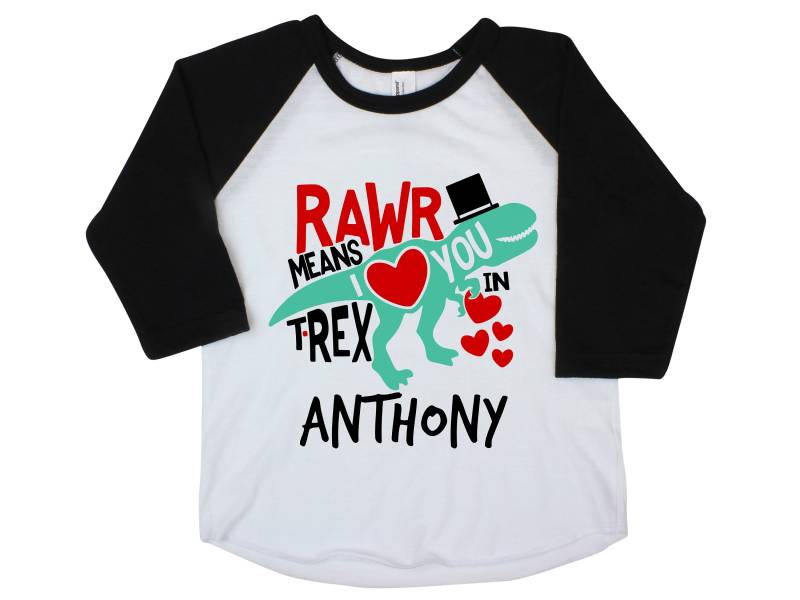 Junge Valentine Shirt T-Rex Rawr Bedeutet, Ich Liebe Dich in Trex Dinosaurier Personalisierte Kleinkind Baby von TwoDreamsShop