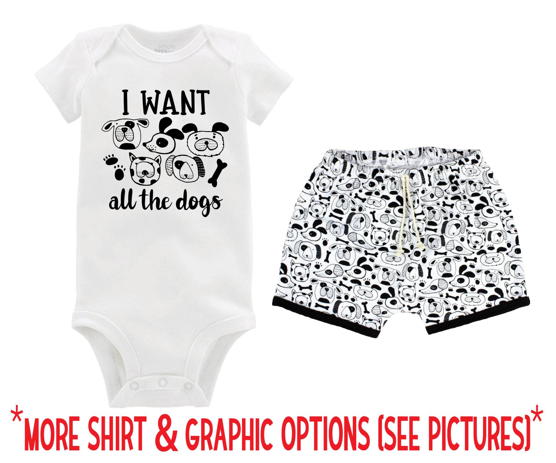 Junge Welpe Hund Outfit Personalisierte I Love My Dog Baby Body Sommer Pfotenabdruck Shirt Unisex Shorts von TwoDreamsShop