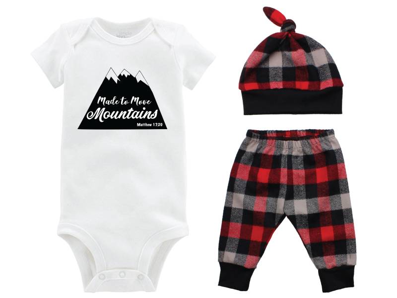 Jungen Coming Home Outfit Going Made To Move Berge Rote Büffel Karierte Hose Winter Baby Herbst Büffelkaro von TwoDreamsShop