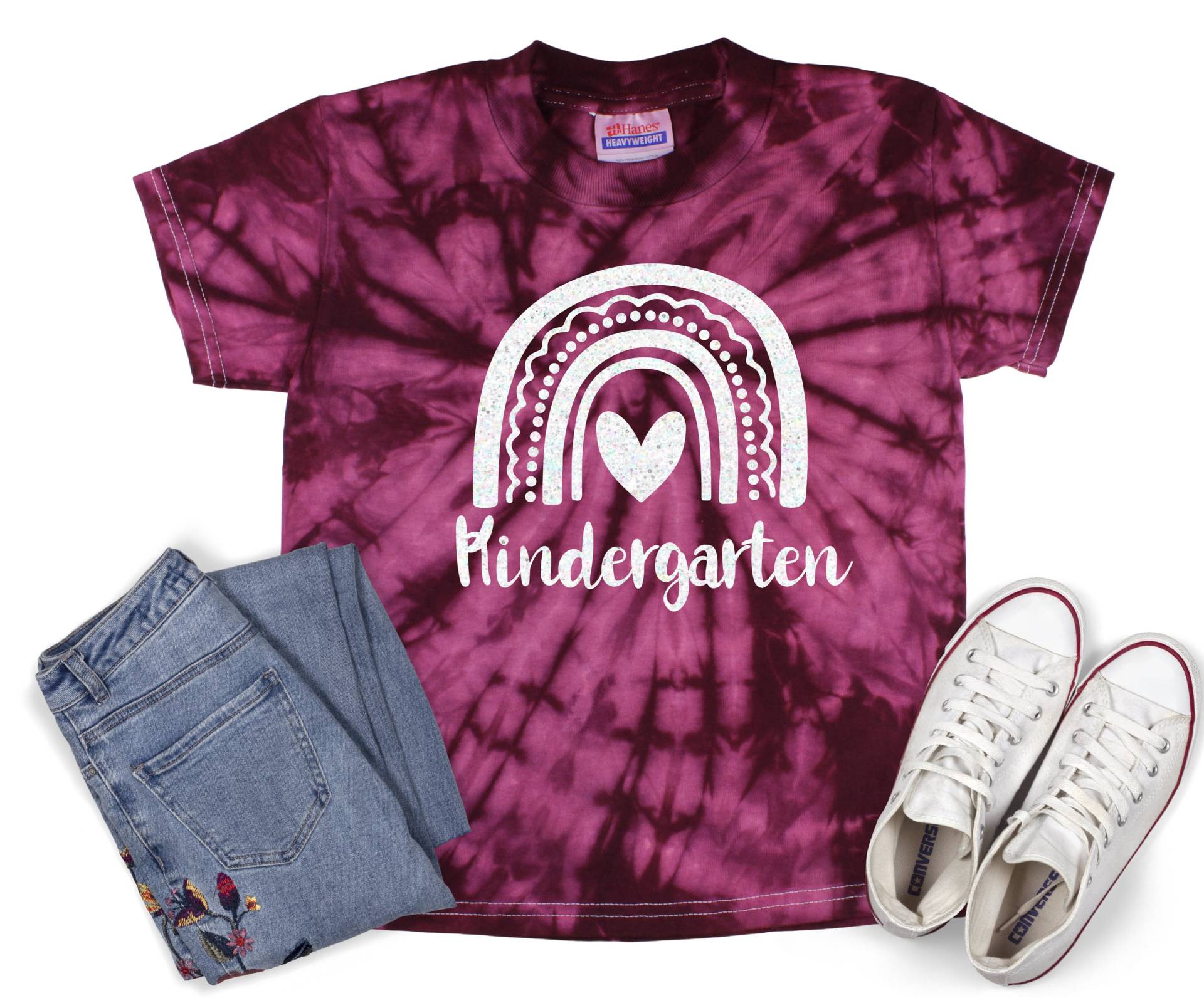 Kindergarten Mädchen Pastell Minty Tie Dye Shirt Galaxy Hell Schwarz Glitzer Vinyl Weiß Regenbogen Erster Schultag von TwoDreamsShop