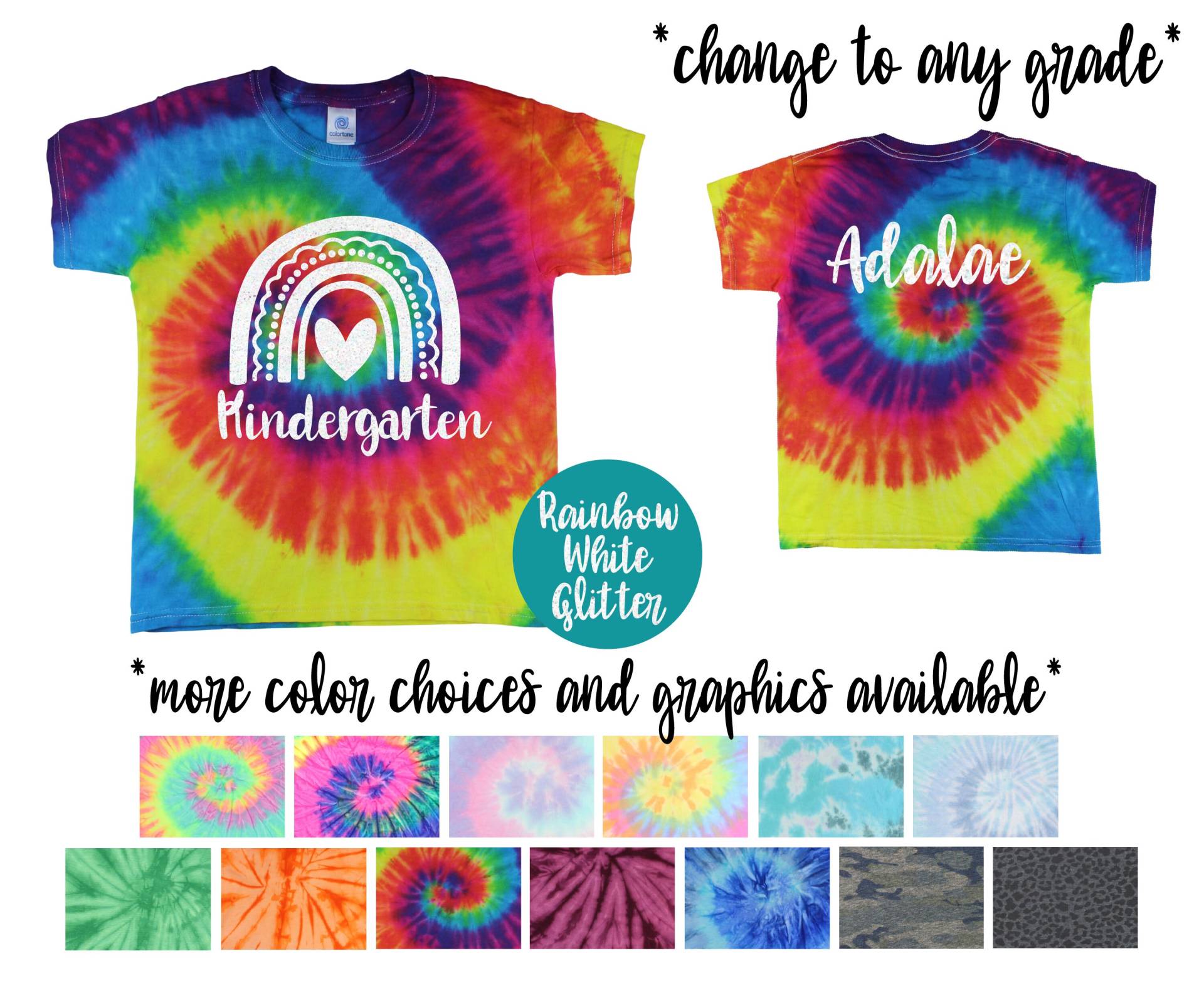 Kindergarten Mädchen Personalisierte Pastell Minty Tie Dye Shirt Galaxy Hell Schwarz Glitzer Vinyl Weißes Regenbogen Zurück in Die Schule von TwoDreamsShop