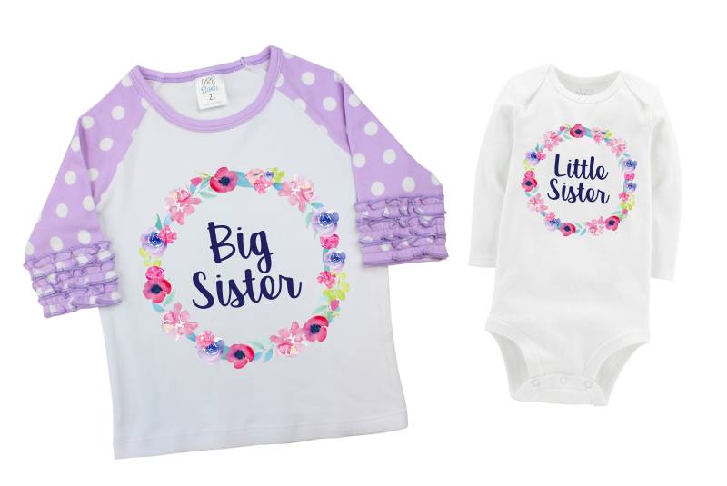 Kleine Schwester Große Passende Shirts Aquarell Blumen Rüschen Raglan Shirt Bodysuit Flattern Ärmel Mädchen Rosa Lila von TwoDreamsShop