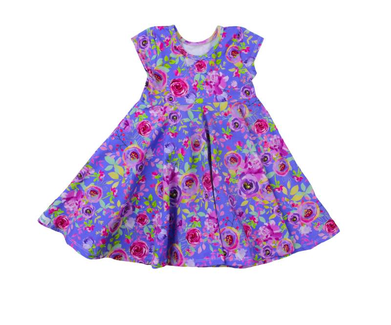 Lila Sommer Twirly Kleid Aquarell Blumen Frühling Ostern Kleinkind Mädchen Rosa Grün Twirl Kurzarm Strick von TwoDreamsShop