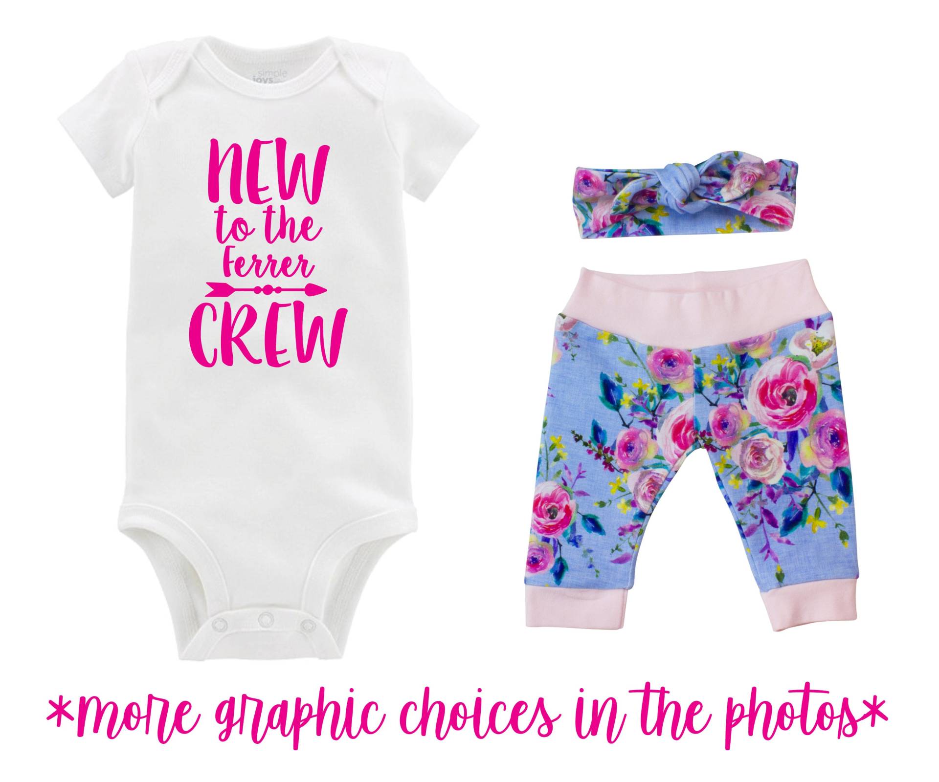 Mädchen Nach Hause Outfit Neu in Der Crew Neugeborene Baby Säugling Set Yoga Leggings Stirnband Aquarell Blumen Geschenk Shower von TwoDreamsShop